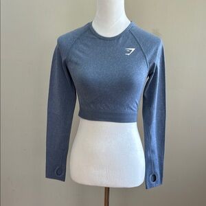Gymshark‎ Vital Seamless 2.0 Blue Gym Yoga Long Sleeve Crop Top Size M